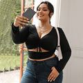 Women's Sexy V-neck High-end Black Long-sleeved Slim-fit Short Top