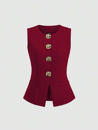 Sleeveless Round Neck Vest Fashion Women's Wear Elegant Waist-tight Solid Color