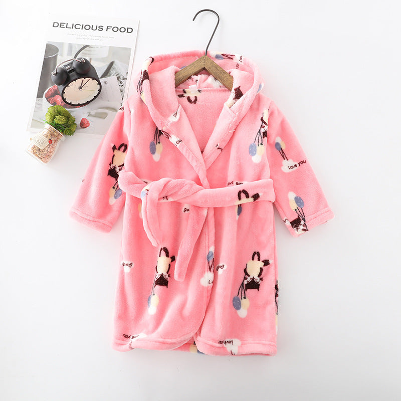 Children Clothing Home Clothes Flannel Men's Women's Hoodie Coral Velvet Night-robe