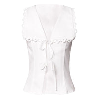 White Lace-trimmed Elegant Women's Slim-fit Sleeveless Top