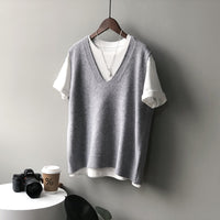 Preppy Style V-neck Loose And Idle Sleeveless Waistcoat BX045