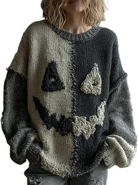American-style Crewneck Long-sleeve Sweater For Women