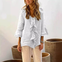 Fashion V-neck Ruffled Sleeve Ruffled Loose Casual