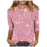 Sequin T-shirt With Three-quarter Sleeves And A Crew Neck For Women