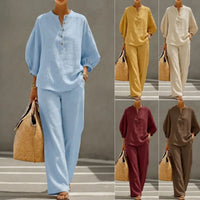 Women's Solid Color Shirt And Pants Set