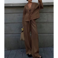 High-end Lace-up Shirt And Pants Casual Fashion Set
