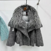 Womens Down Jacket With A Luxurious Cashmere Fur And Raccoon-Fur Collar