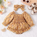 Infant Toddler Yellow Floral Skirt Romper Headscarf Two-piece Set