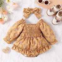Infant Toddler Yellow Floral Skirt Romper Headscarf Two-piece Set