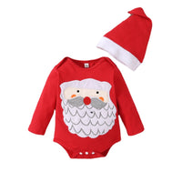 Christmas Holiday Style Grandpa Affixed Cloth Embroidered Long Sleeve Bottom-covering Rompers Hat