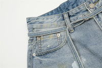 American Painting Splashed Ink Printing Denim Shorts