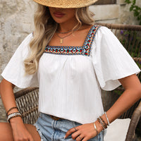 Square Collar Shirt Pullover Short Sleeve Backless Shirt