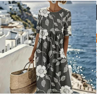 Casual Retro Ocean Art Print Womens Loose Dress