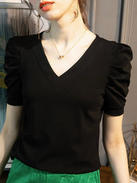 Retro Pleated Puff Sleeve Top For Women