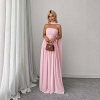 Ruffled Sleeveless Tube Top Maxi Dress With Flowing Ties For Women