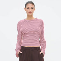 New Solid Color Round Neck Striped Sexy Long Sleeve T-shirt