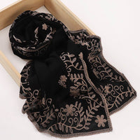 Ethnic Style Black Embroidered Toe Cap Shawl Scarf