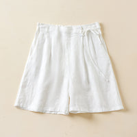 Solid Color Cotton Linen Elastic-waist Wide Leg Pants