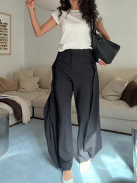 High Waist Draped Wide Leg Suit Pants