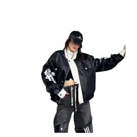 Personalized White Stand-collar Loose Short Jacket With Sleeve Lettering