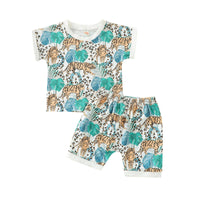 Animal Leaf Tiger Loose Short Sleeve T-shirt Shorts Casual Suit In Stock Two-piece Set