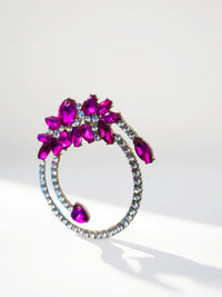 Lightweight Fuchsia Petal Dangle Earrings For Women Elegant Floral Design With Sparkling Clear Crystals, Perfect For Daily Wear