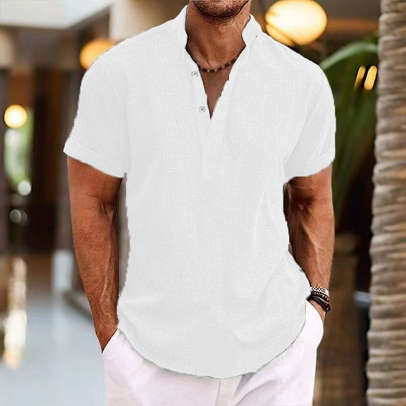 Summer Men's Retro Short Sleeve Stand Collar Top