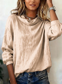 Women's Casual Loose-Fit Fashionable Solid-Color Long Asymmetrical-Neck Pullover Top