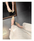 Women's French Style Commuter Pumps, Soft Leather, Hidden Heel, Open Hollow Design, Square Buckle, Block Heel, Elegant Shoes For Dresses