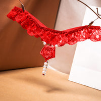 Original Handmade Rose Hot T-back Female Flirting Pearl Seduction Lace Lace Wedding Panties