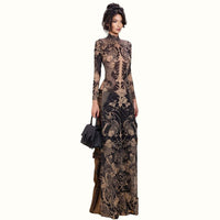 Womens Slim-fit Long Dress With A High Neck And Long Sleeves