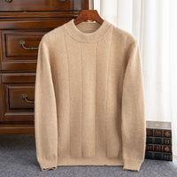 High Sense Autumn And Winter New Cashmere Sweater Men's Round Neck Striped Double Thick Sweater Casual Solid Color Bottoming Shirt