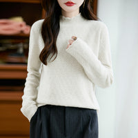 Women's Pure Wool Sweater Half-height Wooden Ear Collar Sweater
