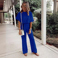Women's Loose Casual Lace Up Jumpsuit Short Sleeve