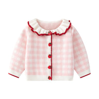 Autumn New 1-3 Years Old Baby Girl  Plaid Cotton Knitted Cardigan Beige Skirt Suit