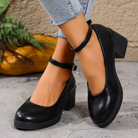 Womens Roundtoe Lowcut Chunkyheel Shoes