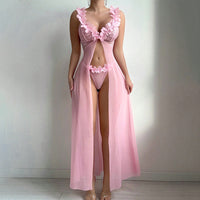 Sexy Slit See-through Suspender Skirt Long Skirt T Back Sexy Nightdress Two-piece Set