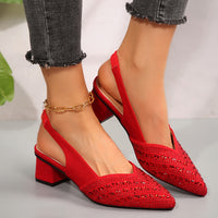 Rhinestone Pointed Toe Low Heel Women's Low-cut Metal Work Shoes