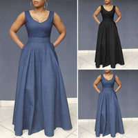 European And American Denim Womens Fashionable Elegant Long Dress