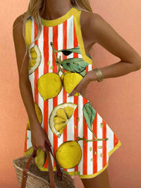 Printed Versatile Crew-Neck Sleeveless Tank Dress Womens Apparel
