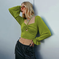 Sexy Hollow-out Puff Sleeve Long Sleeve Crop Top