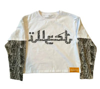 Niche Design Stitching Letter Print Round Neck Long Sleeve T-shirt