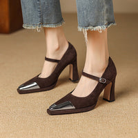 Womens Comfortable Stiletto Heels With A Sturdy Metal Toe And Buckle Detailing