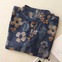 Womens Retro Chic Printed Three-Quarter Sleeve Chiffon Top