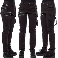 Solid Trend Rivet Four Button Side Snap Diagonal Zipper Pocket Casual Pants