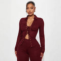 Front-laced Shirt And Casual Trousers Set