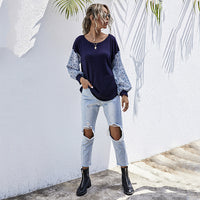 Women's AutumnWinter Crew-Neck Color-Block Patchwork Long-Sleeve