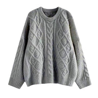 Round Neck Loose Pullover Idle Style Outerwear Cable-knit Sweater Women