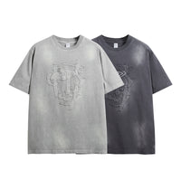 Men's Washed Affixed Cloth Embroidered T-shirt Loose