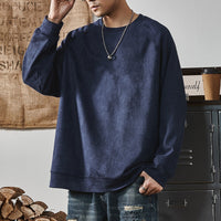 Men's Round-neck Long-sleeve Casual Suede Fleece Pullover